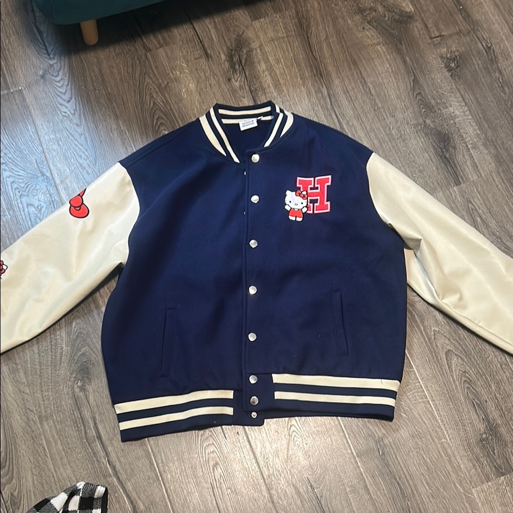 Aeropostale Navy and Cream Varsity Jacket